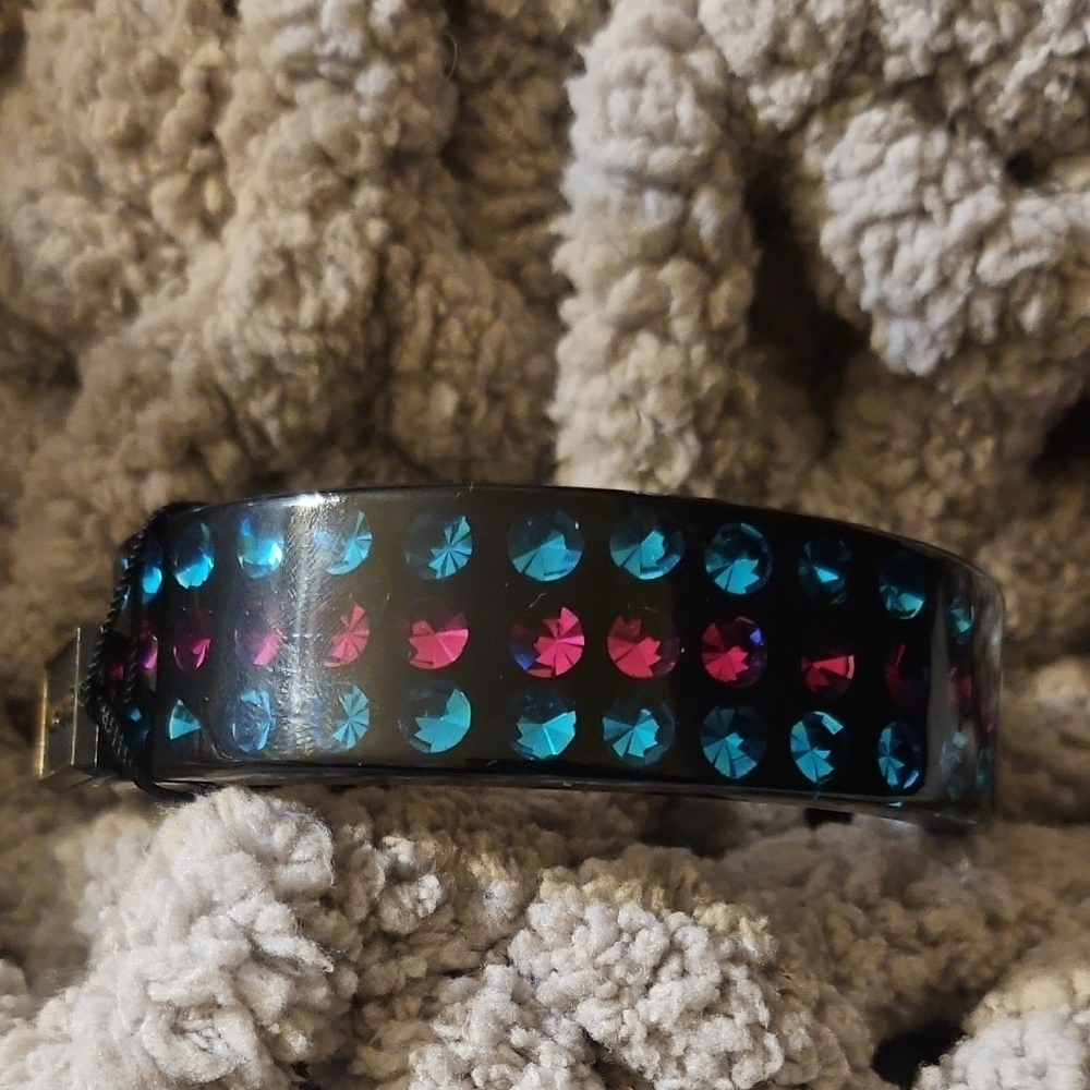 Elegant Black Bracelet with Blue and Pink Accents